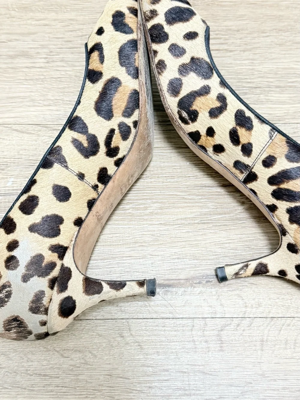 Cole Haan Leopard Haircalf Pointed Toe Flats - Tan & Black